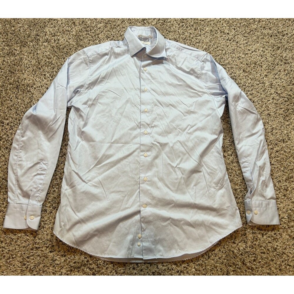 Suitsupply Dress Shirt Men's 42 16.5 Light Blue Solid Pima Cotton Tailored Fit